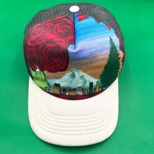 PDXCW Trucker Hat Portland Oregon Mt. Hood Four Roses Bourbon | Sarah Miller Art
